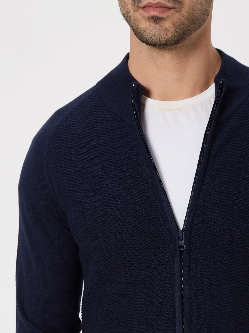 Navy Textured Slim Fit Sweater