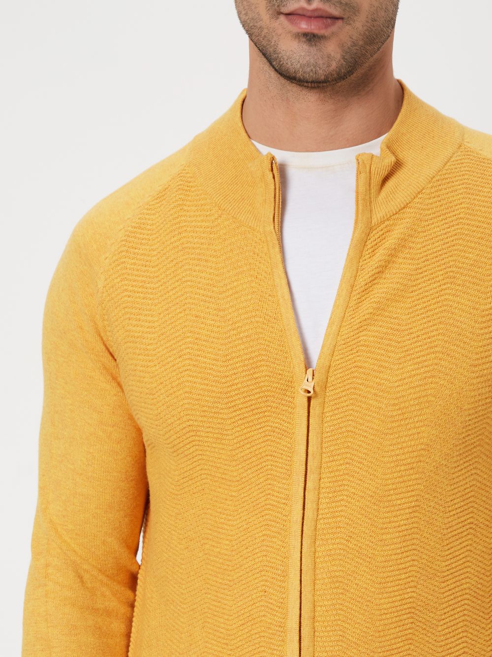 Mustard Textured Slim Fit Sweater