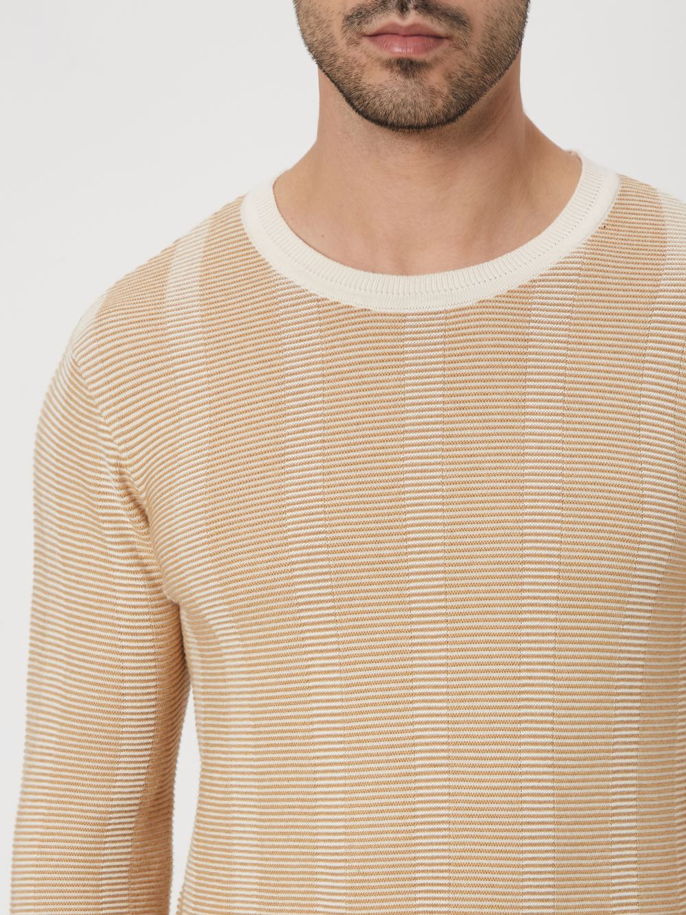 Beige Stripe Slim Fit Sweater