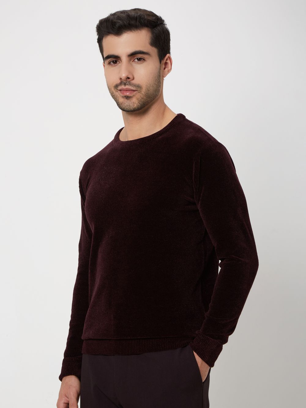 Maroon Velvet Slim Fit Sweater