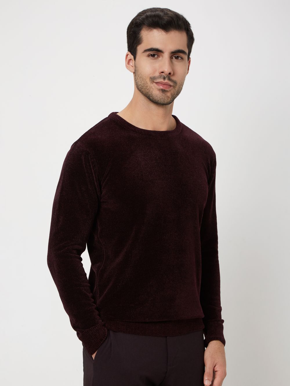 Maroon Velvet Slim Fit Sweater