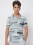 Grey Abstract Print Slim Fit Casual Polo