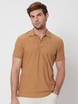 Khaki Textured Tipped Collar Slim Fit Casual Polo