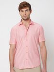 Pink Knitted Plainslim Fit Casual Shirt