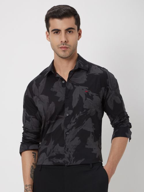 Black & Grey Floral Print Slim Fit Casual Shirt