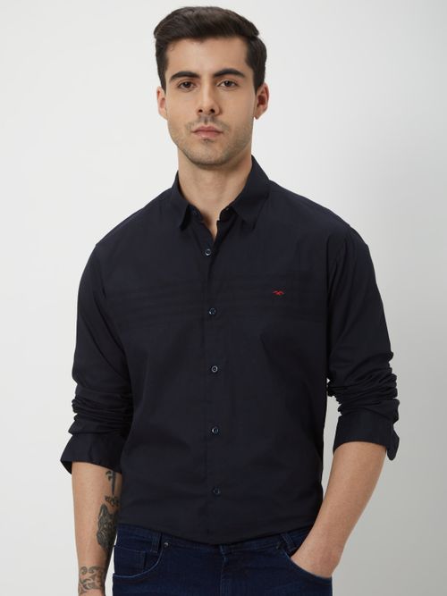 Black Textured Dobby Slim Fit Casual Shirt