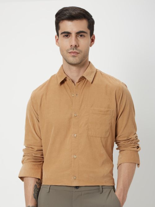 Beige Corduroy Plain Shirt