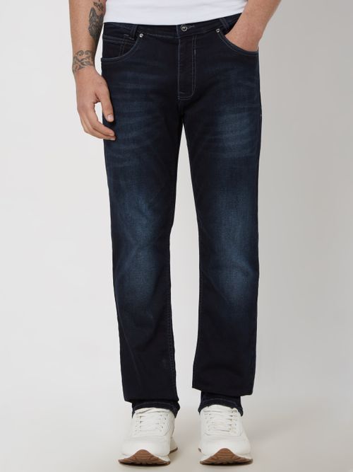 Blue Black Straight Fit Denim Deluxe Stretch Jeans