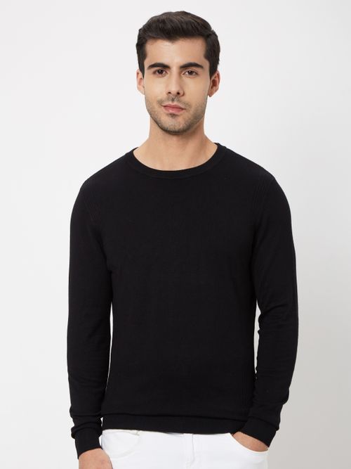 Black Textured Slim Fit Flatknit