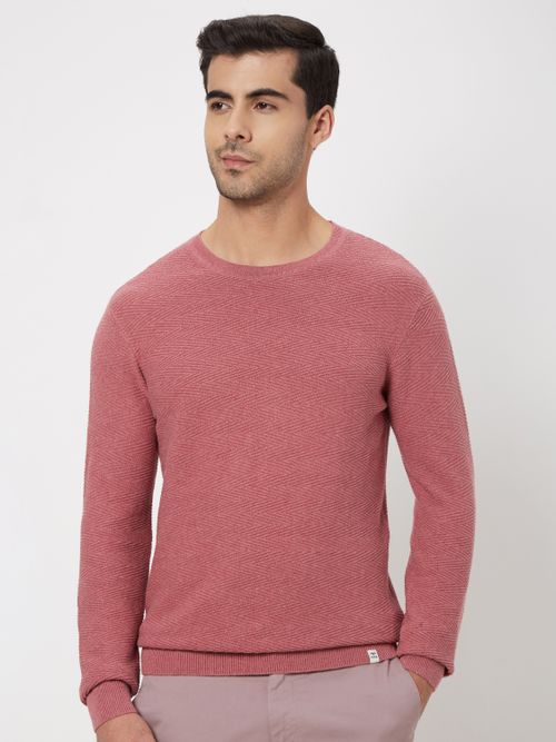 Pink Textured Slim Fit Flatknit