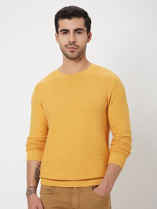 Mustard Textured Slim Fit Flatknit