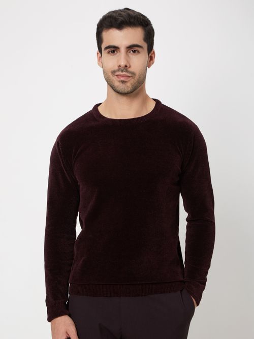 Maroon Velvet Slim Fit Sweater