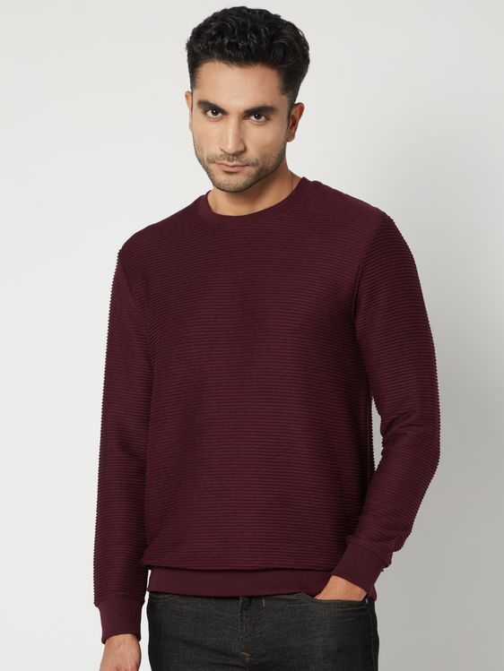 Buy Maroon Jacquard Textured Jersey Sweatshirt Online at Muftijeans