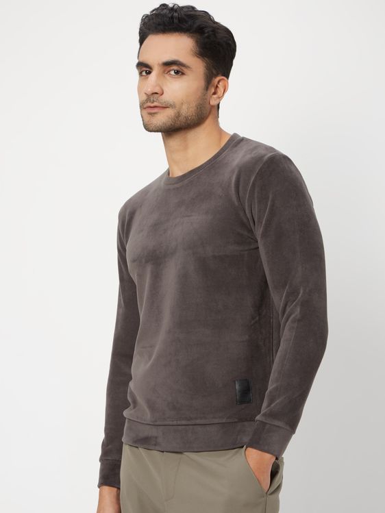 Buy Charcoal Slim Fit Velvet Sweatshirt Online at Muftijeans