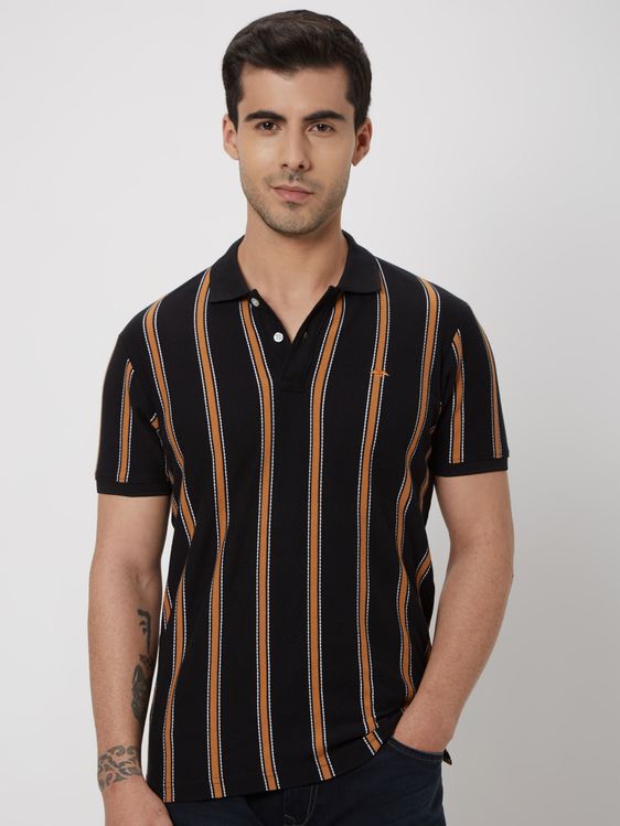 Black and white striped polo t shirt cheap