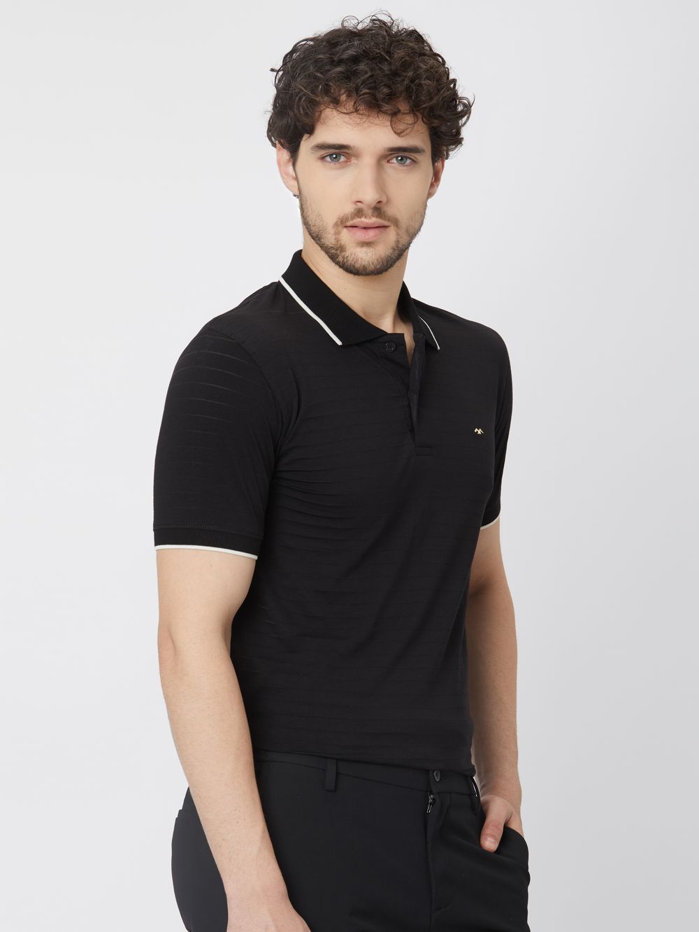 Black Tipped Collar Striped Jersey T-Shirt