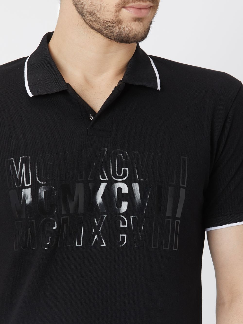 Black Gel Print Text Pique T-Shirt