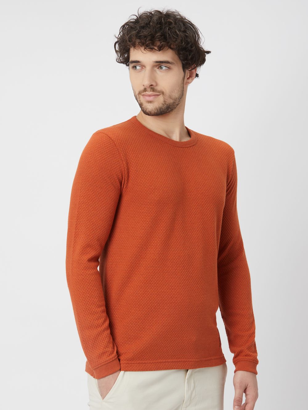 Rust Textured Plain Popcorn T-Shirt