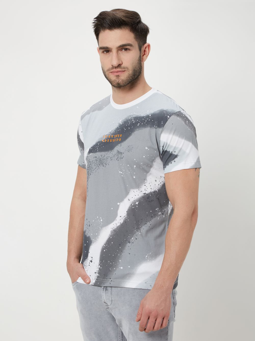 Grey & White Abstract Camo Jersey T-Shirt