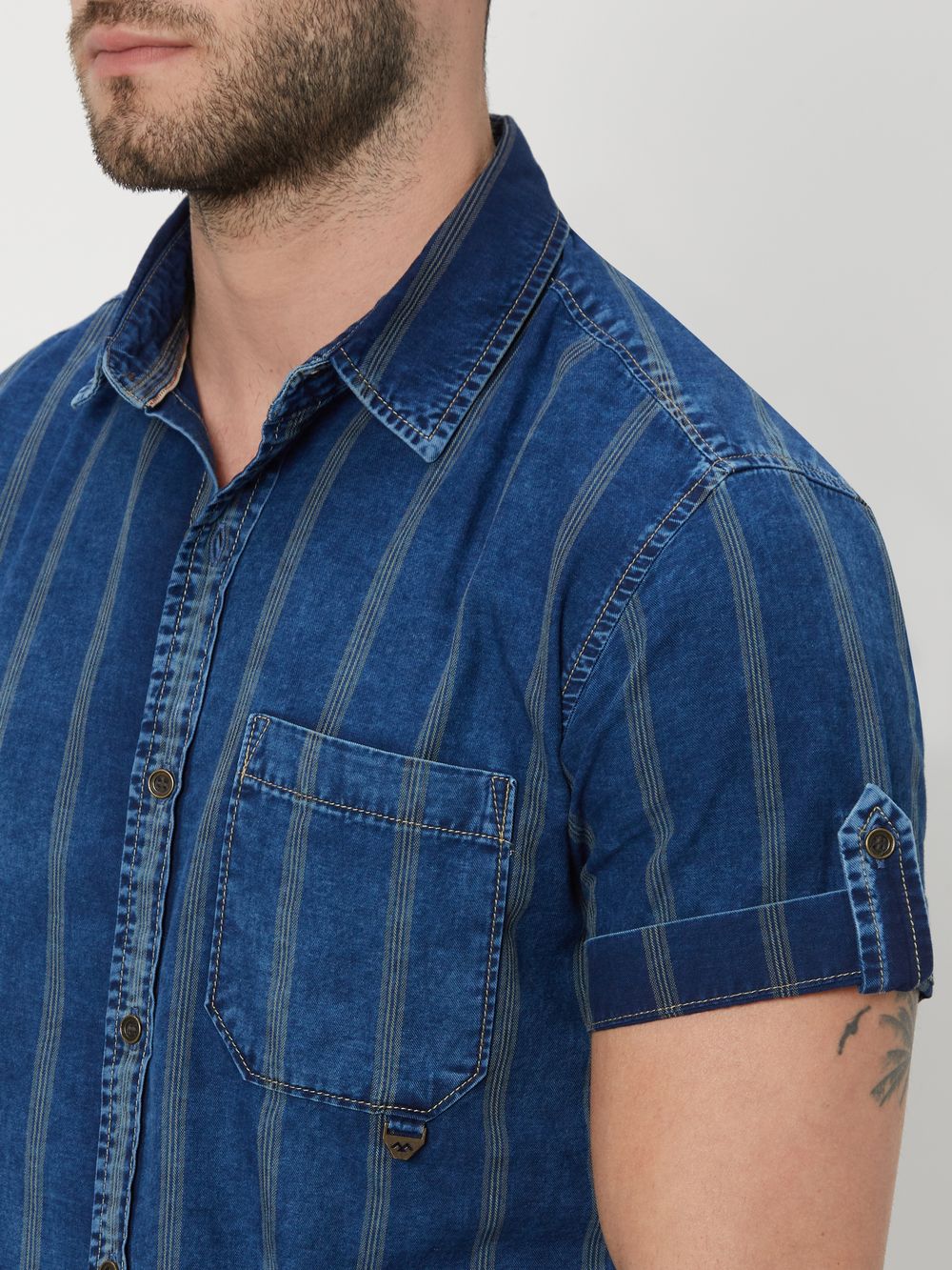 Indigo Blue & Off White Denim Stripe Shirt