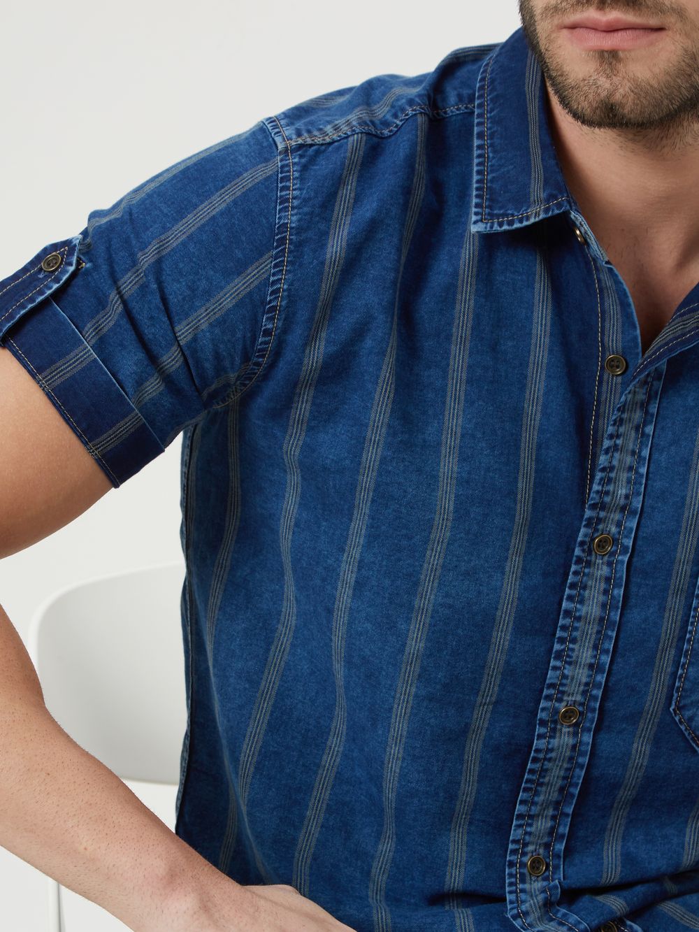 Indigo Blue & Off White Denim Stripe Shirt