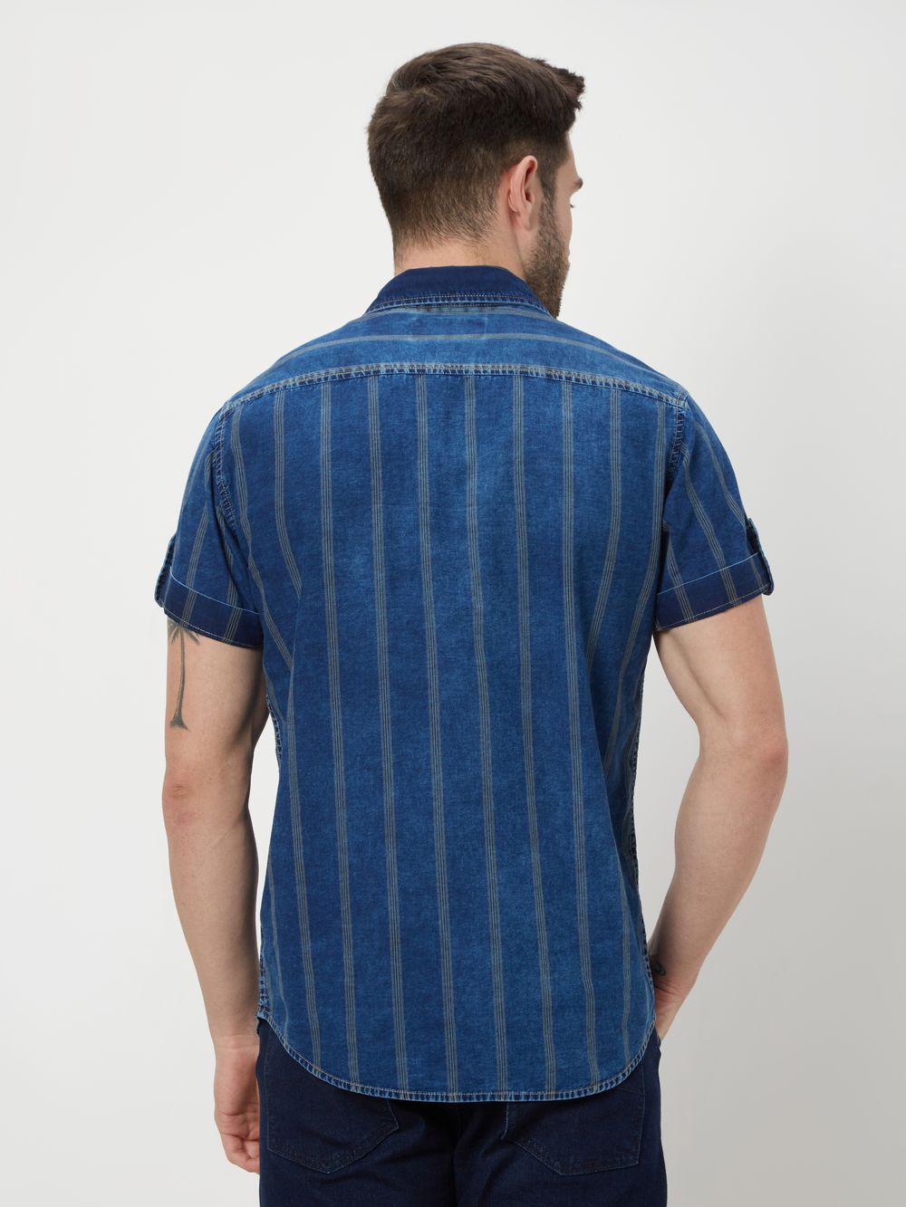 Indigo Blue & Off White Denim Stripe Shirt