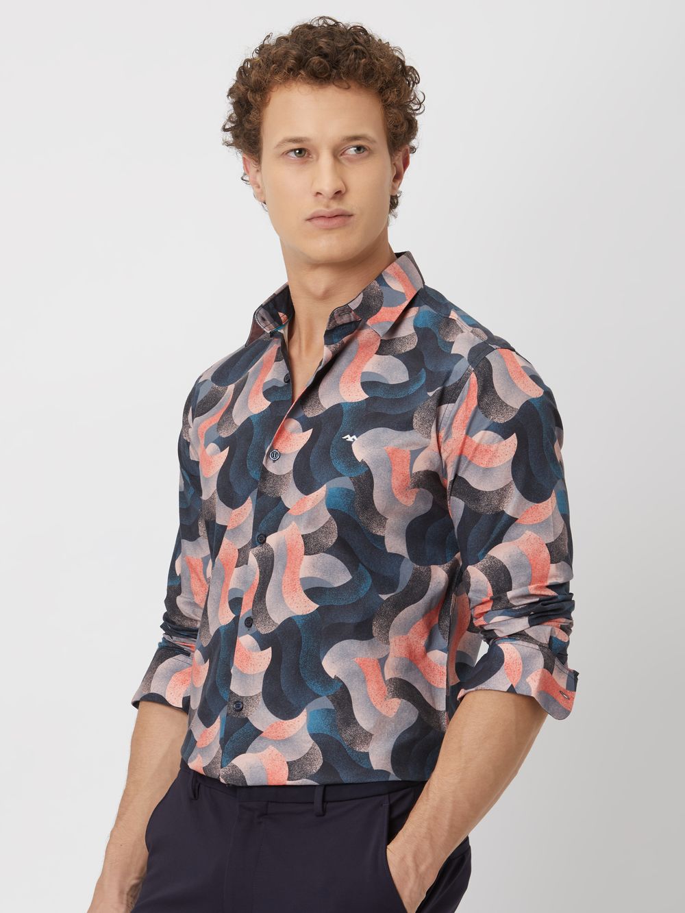 Navy Digital Print Shirt