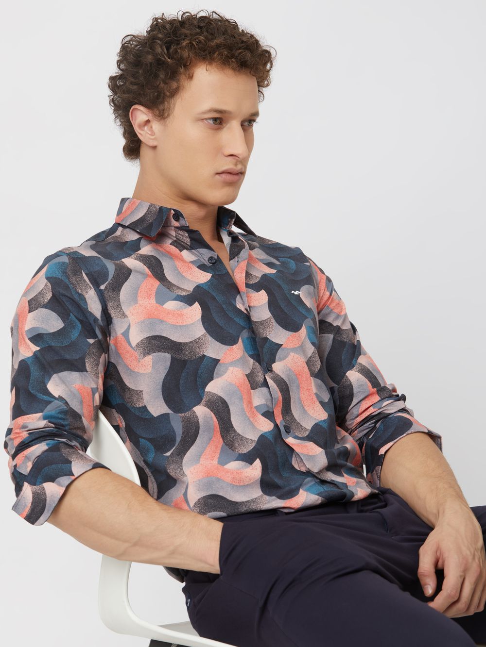 Navy Digital Print Shirt