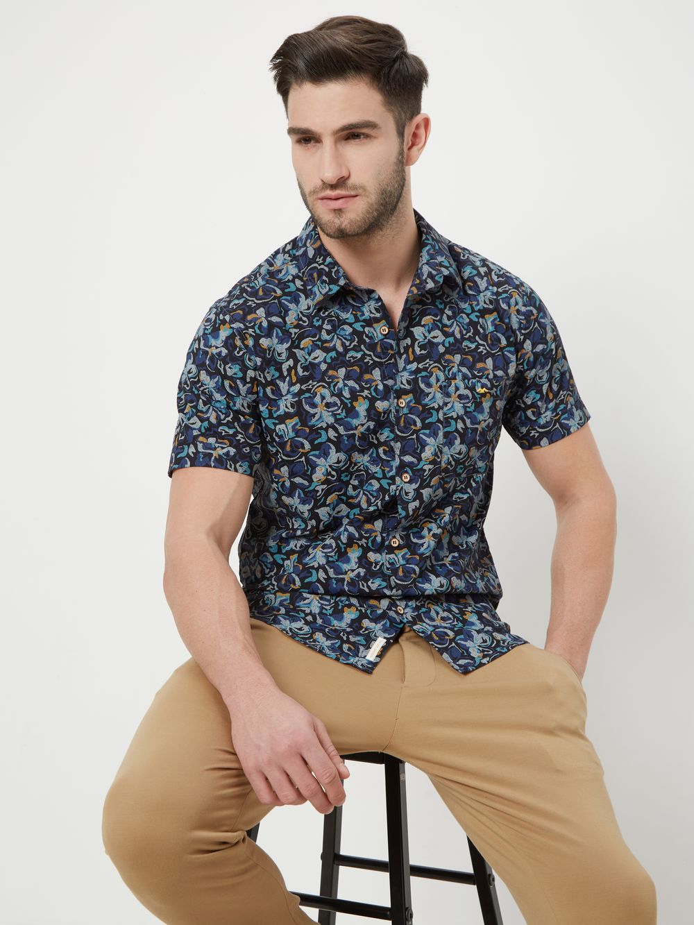Navy & Multi Floral Print Shirt