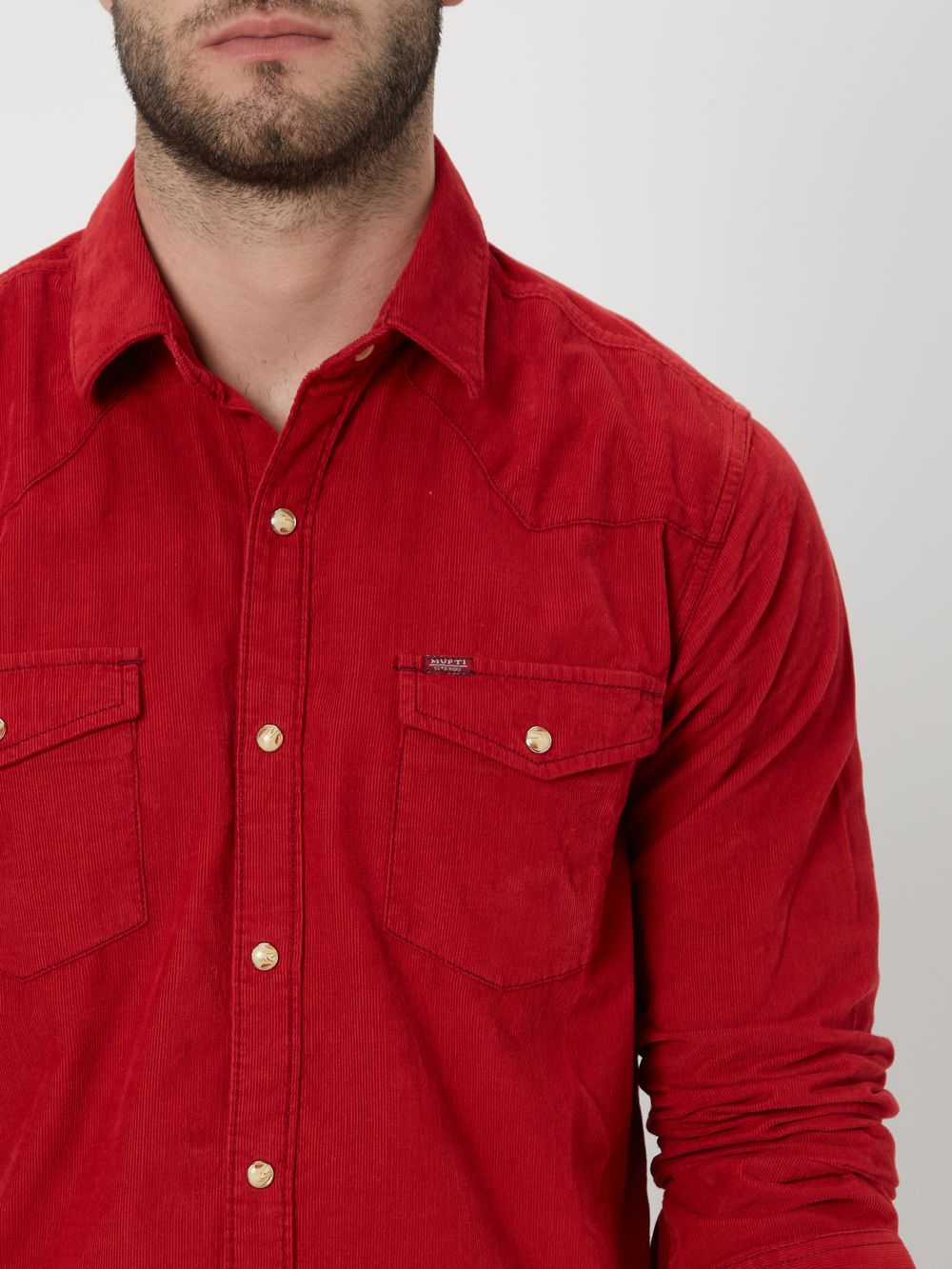 Red Textured Plain Corduroy Shirt
