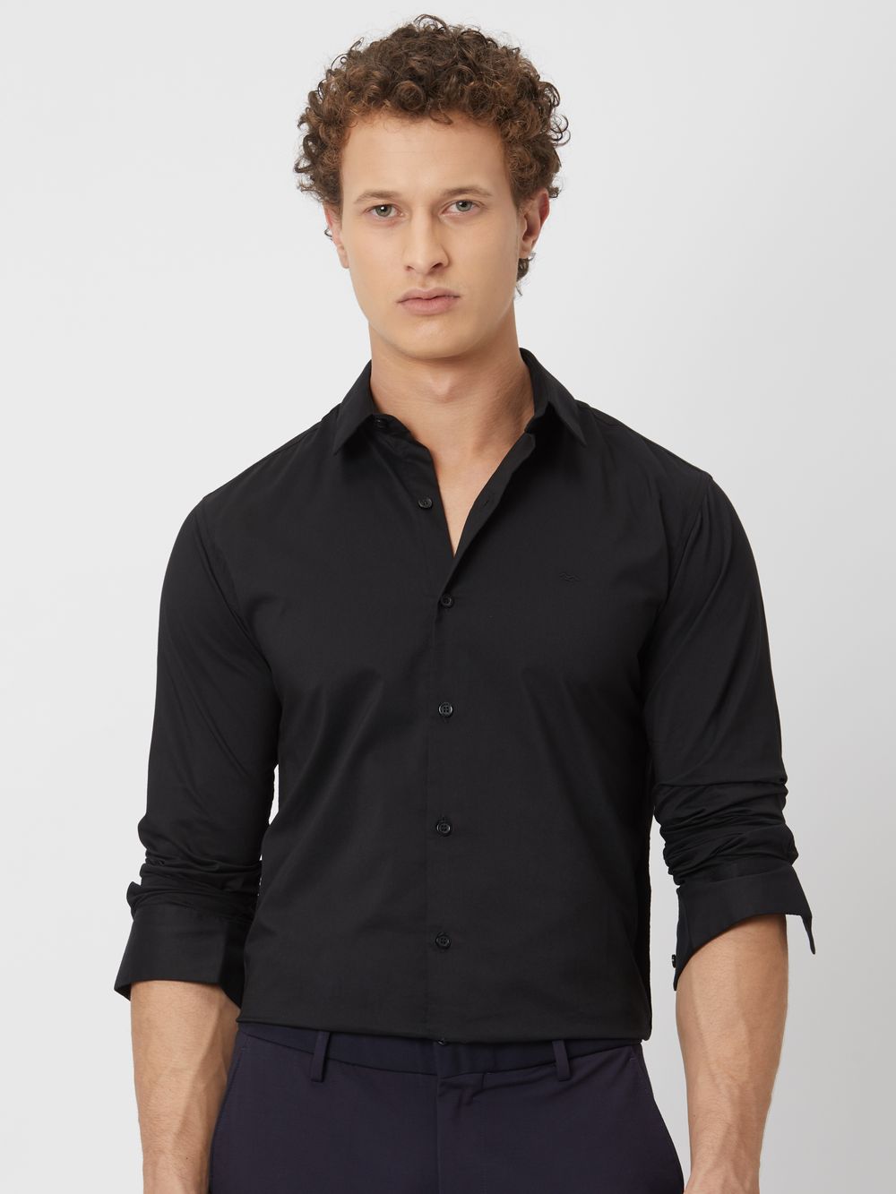 Black Lightweight Plain Stretch Shirt