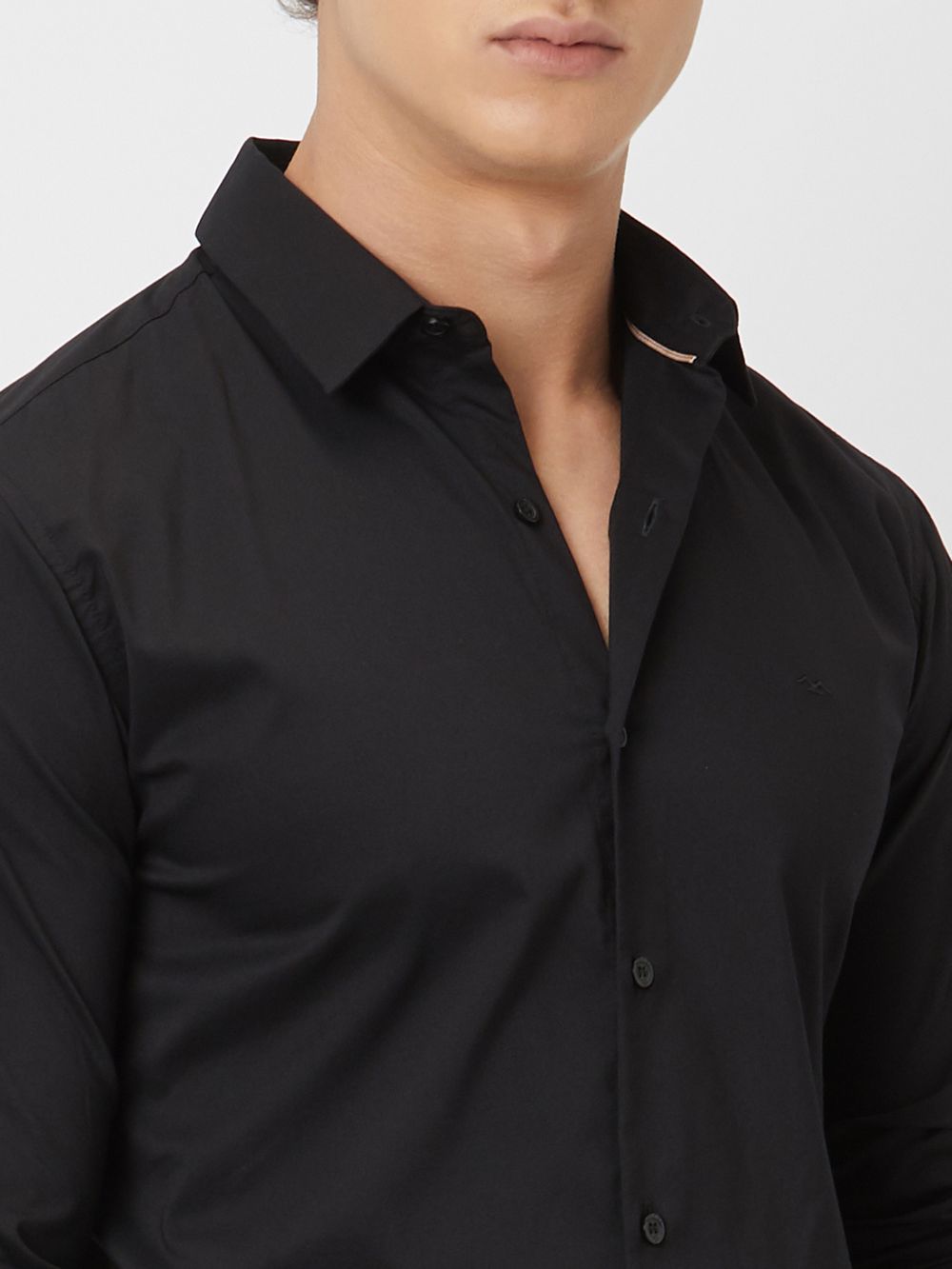 Black Lightweight Plain Stretch Shirt