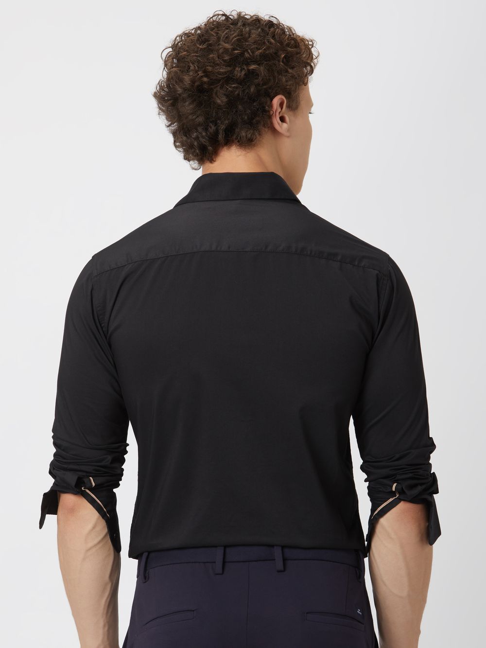 Black Lightweight Plain Stretch Shirt