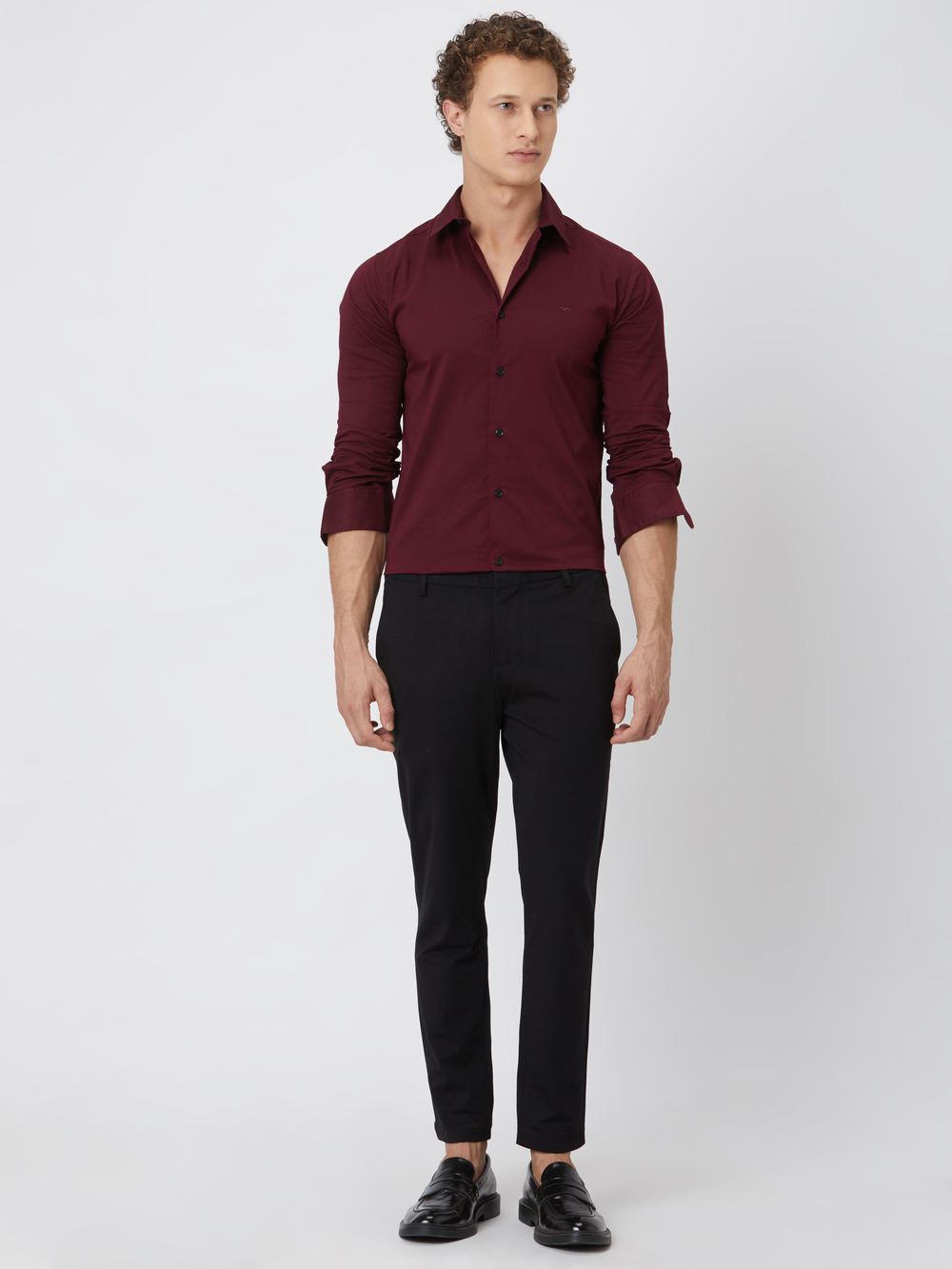 Maroon Stretch Plain Shirt