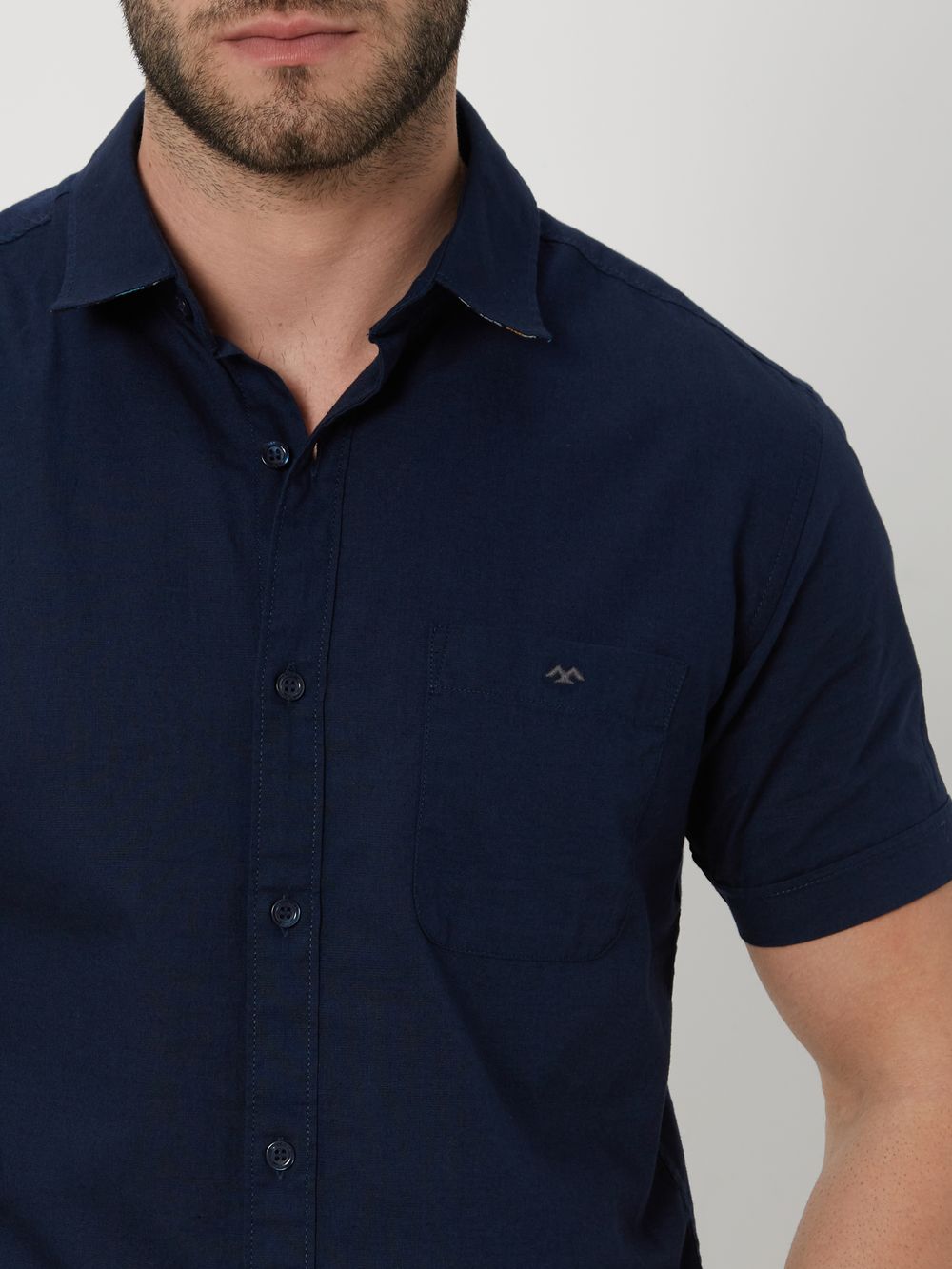 Navy Cotton Linen Plain Shirt