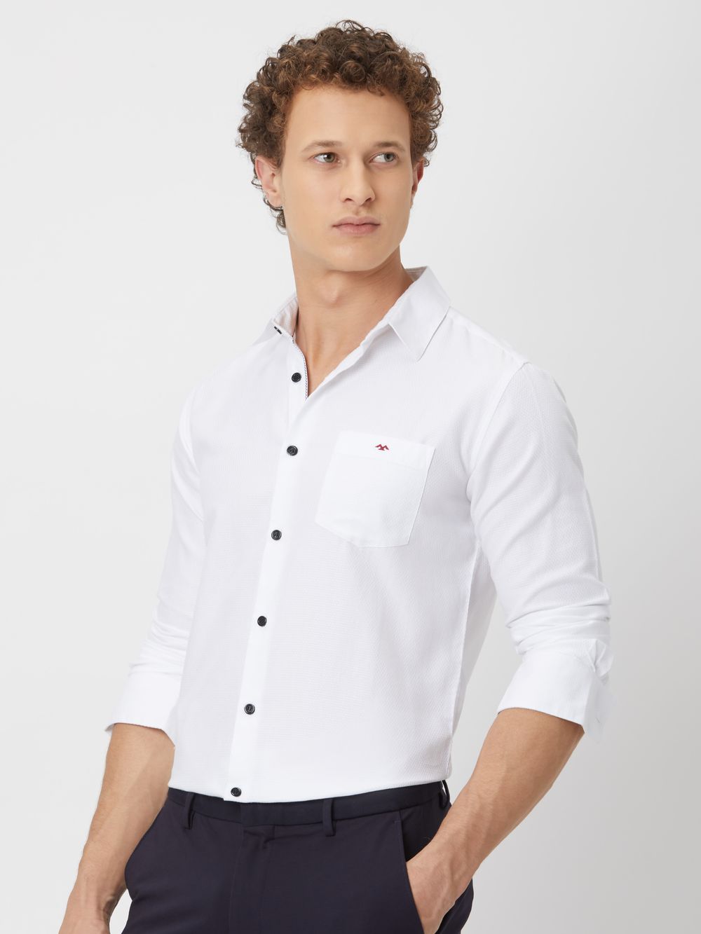 White Textured Plain Shirt