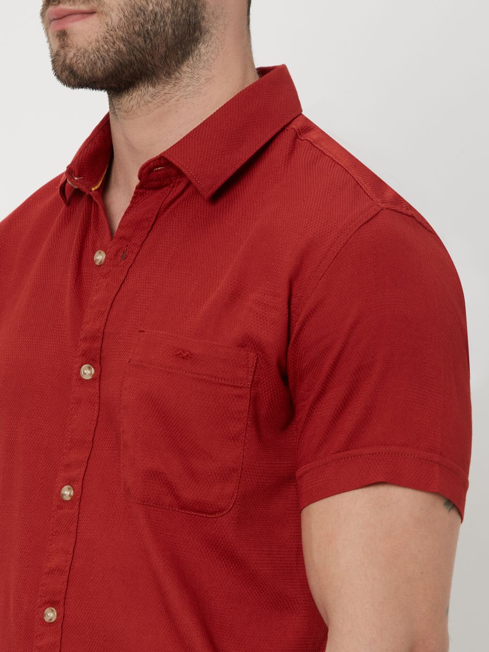 Red Textured Plain Dobby Shirt