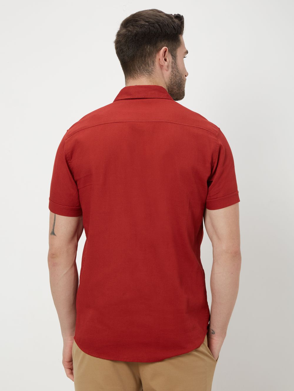 Red Textured Plain Dobby Shirt