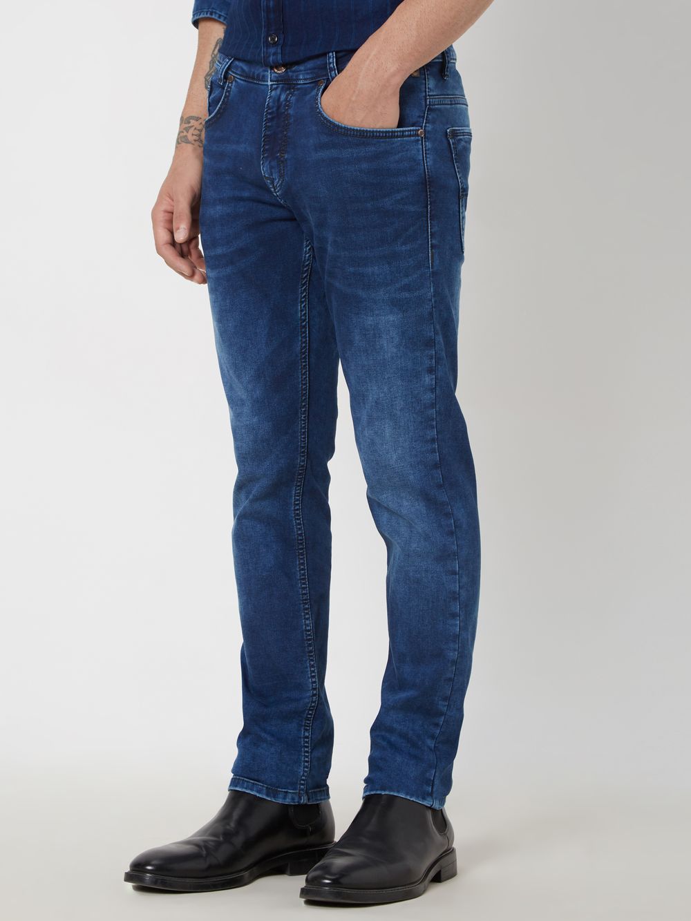 Dark Indigo Blue Super Slim Fit Denim Deluxe Stretch Jeans