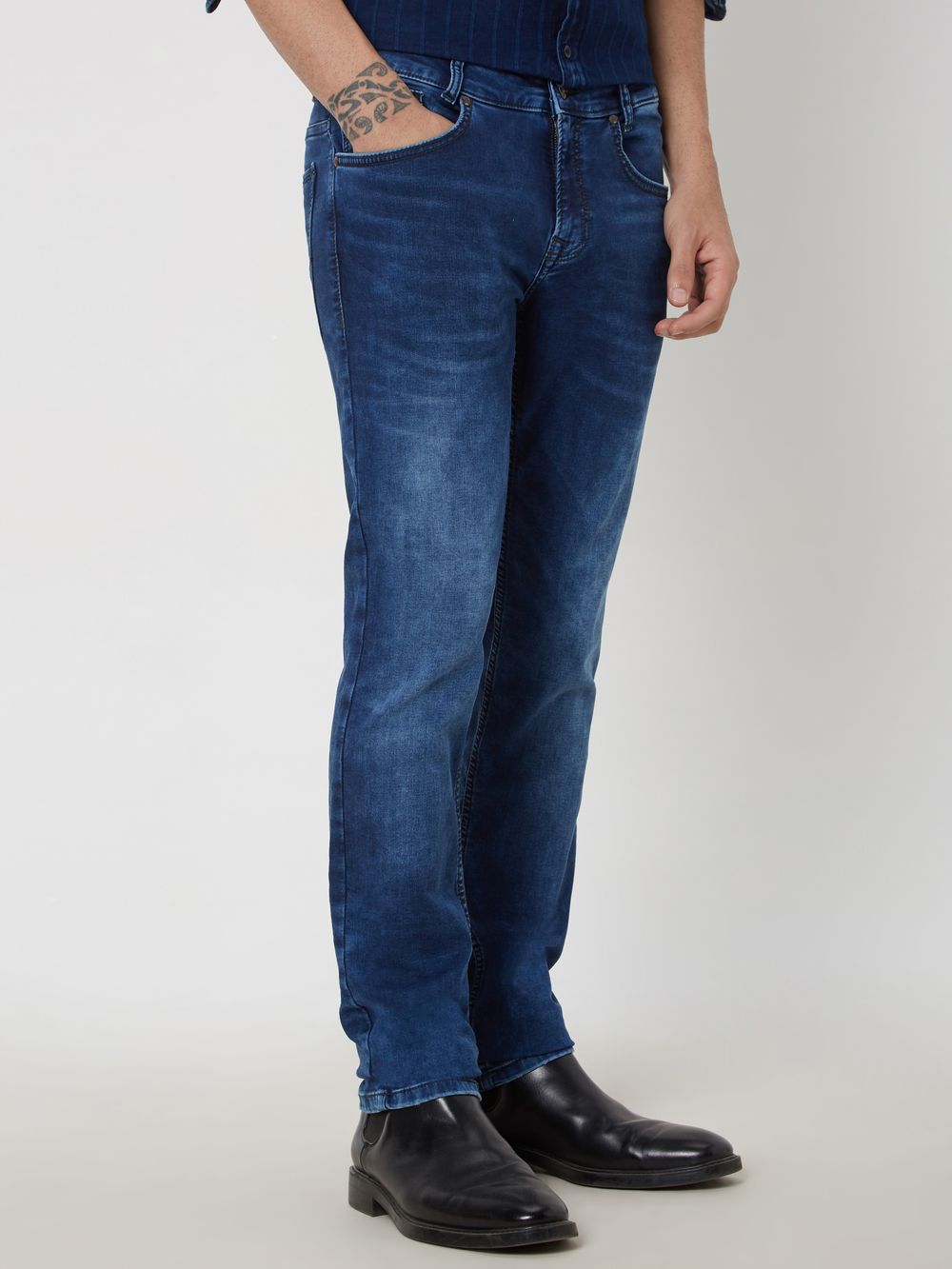 Dark Indigo Blue Super Slim Fit Denim Deluxe Stretch Jeans