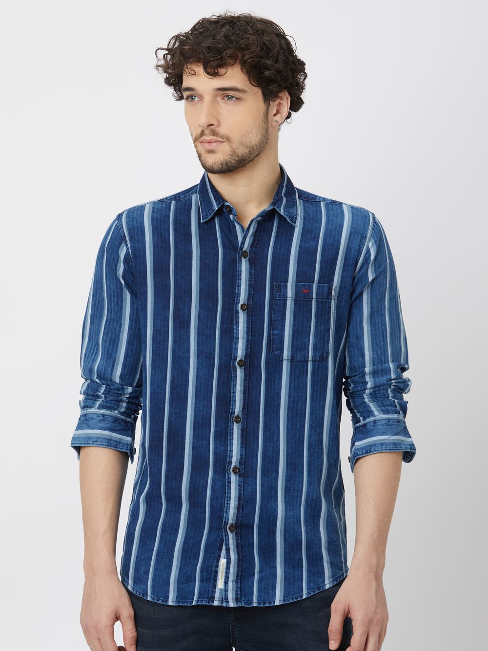 Indigo Blue & White Tonal Stripe Shirt