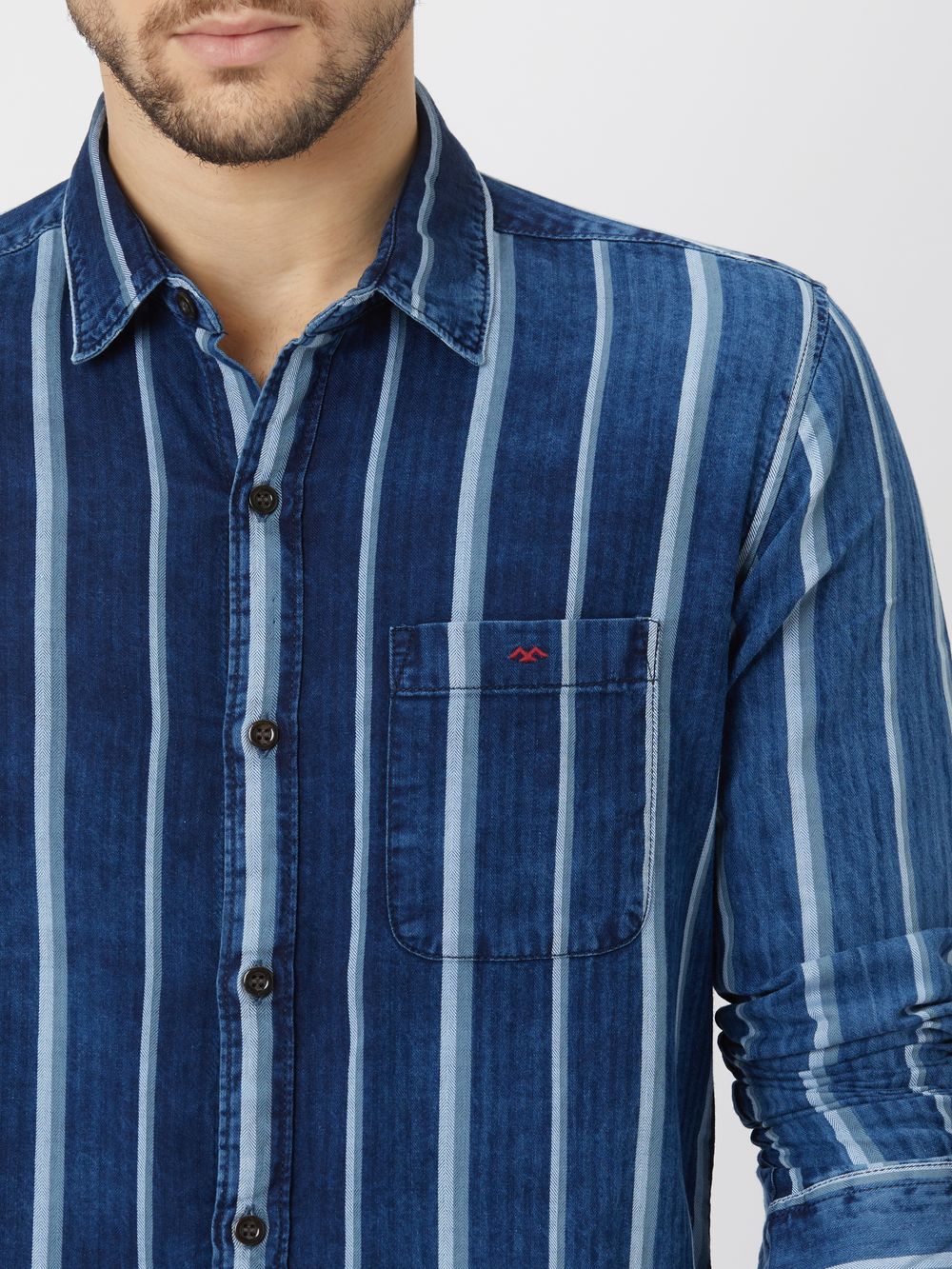 Indigo Blue & White Tonal Stripe Shirt
