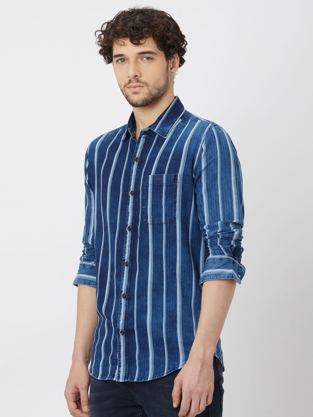 Indigo Blue & White Tonal Stripe Shirt