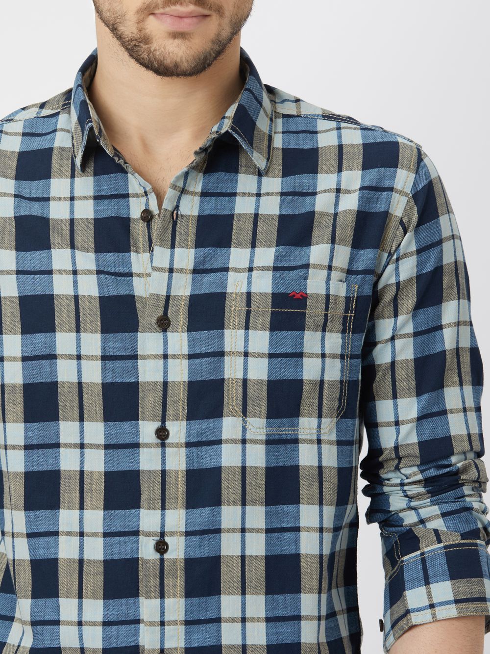 Navy & Beige Large Check Shirt