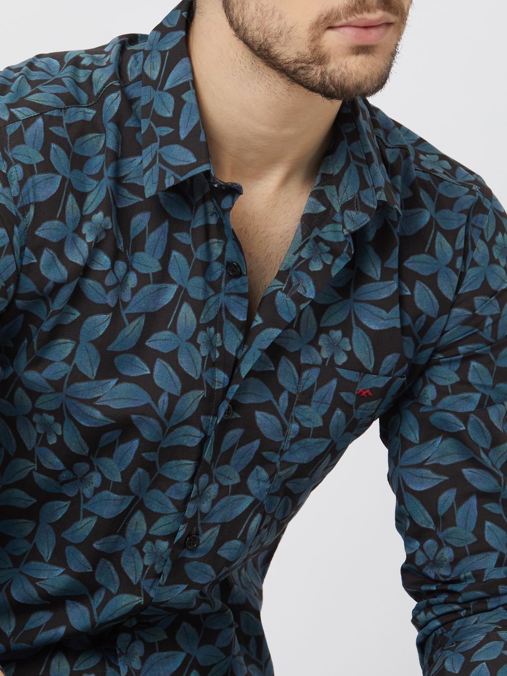 Black Leaf Print Lightweight Shirt