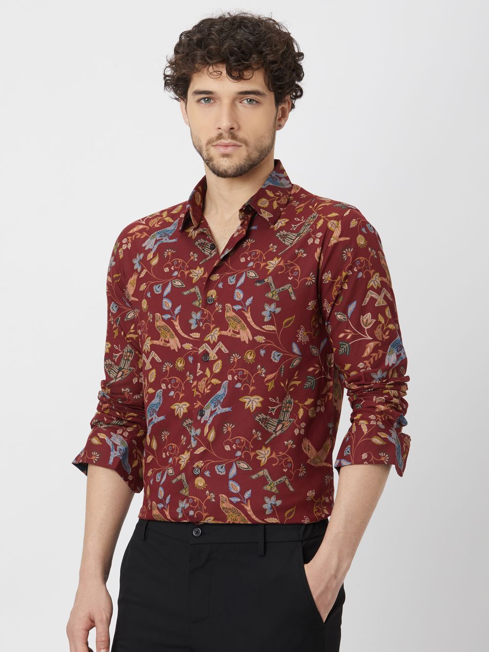 Maroon Floral Print Shirt