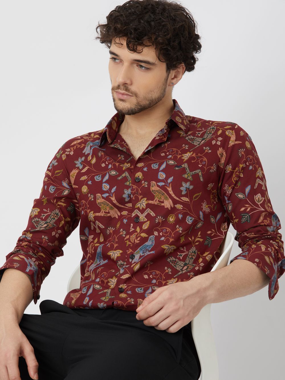 Maroon Floral Print Shirt