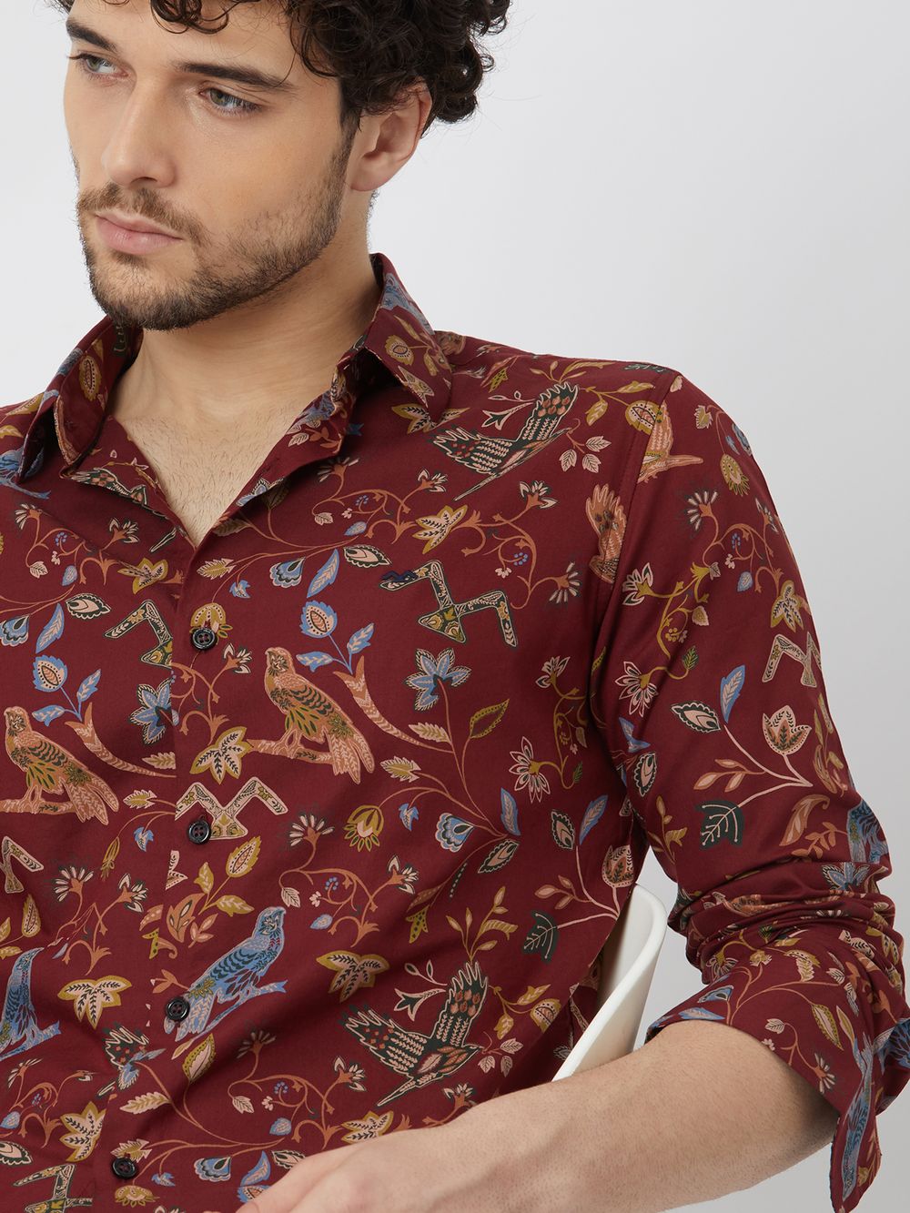 Maroon Floral Print Shirt