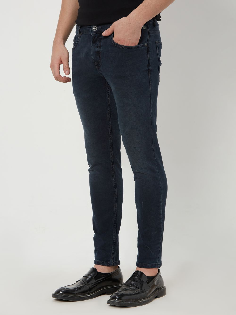 Blue Black Ankle Length Denim Deluxe Stretch Jeans