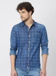 Indigo Blue & White Windowpane Check Shirt